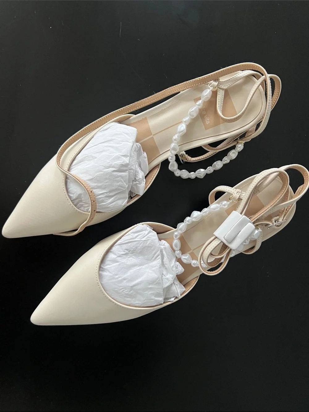 Dolce Vita Cream Pointed Pearl-Embellished Slingback Flats